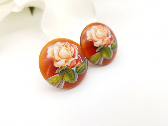 Preview: Große braune Ohrstecker Rosen Motiv